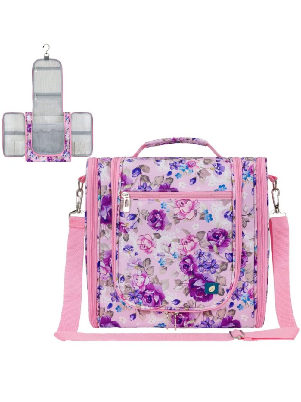 XL Floral Pink Hanging Toiletry & Makeup Travel Organizer NWT